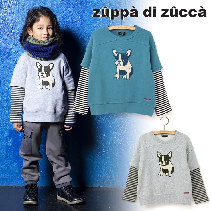 【 100cm 110cm 120cm 130cm 】長袖トレーナー レイヤード風 フレブル サガラ刺繍 zuppa di zucca ズッパディズッカ 36033044k