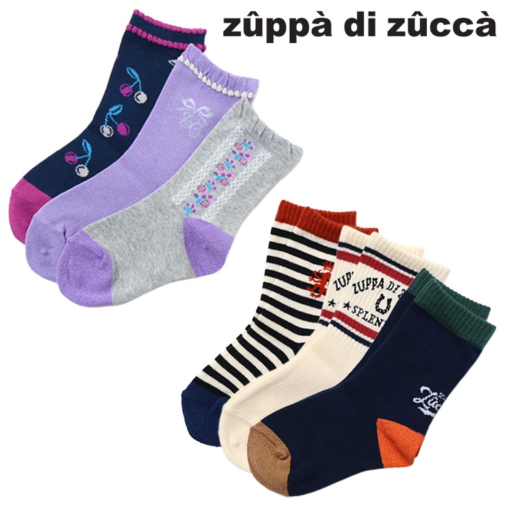 【 SS(11-13cm) S(13-15cm) M(16-18cm) L(19-21cm) LL(22-24cm) 】3setクルーソックス zuppa di zucca ズッパディズッカ 37503650