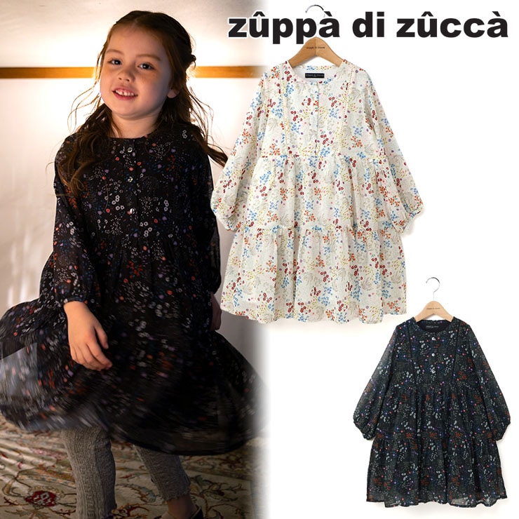 【 100cm 110cm 120cm 130cm 】長袖ワンピース 小花柄 シフォン zuppa di zucca ズッパディズッカ 37813085k