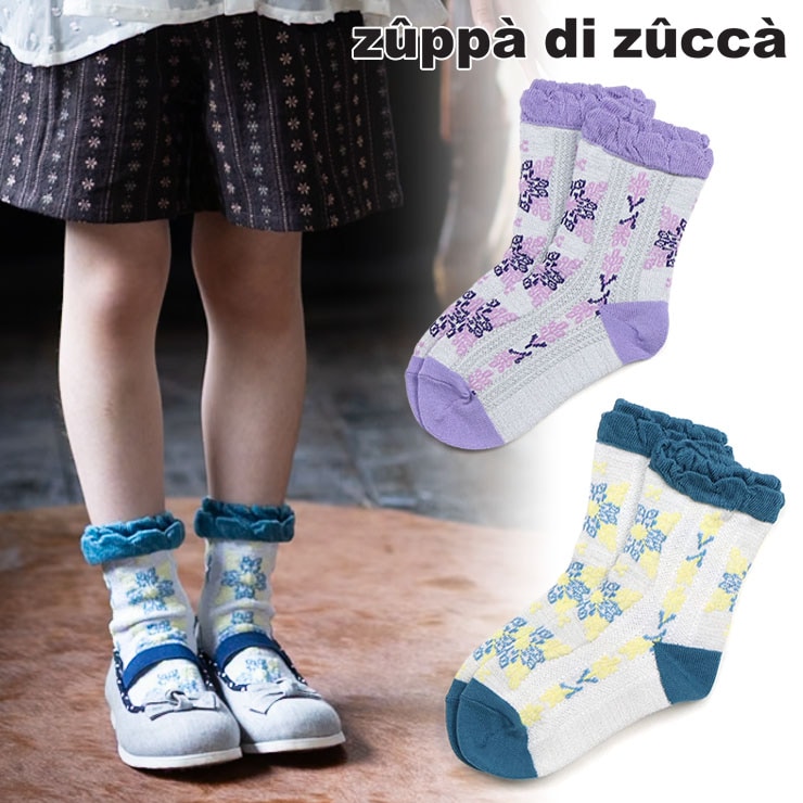 【 M(16-18cm) L(19-21cm) LL(22-24cm) 】クルーソックス エスニックフラワー zuppa di zucca ズッパディズッカ 38907651