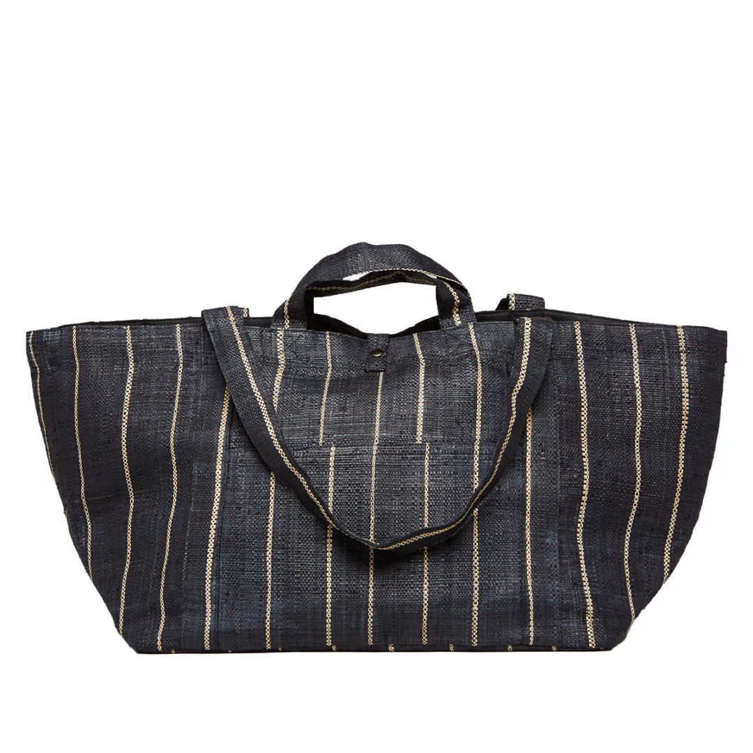MAISON N.H PARIS[メゾンエヌアッシュパリ]SHOPPING GRAND-NOIR STRIP/NATUREL[バッグ]ブラック/ベージュ