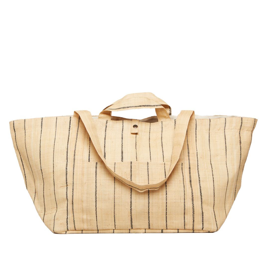 MAISON N.H PARIS[メゾンエヌアッシュパリ]SHOPPING GRAND-NATUR STRIP/NOIR[バッグ]ベージュ/ブラック