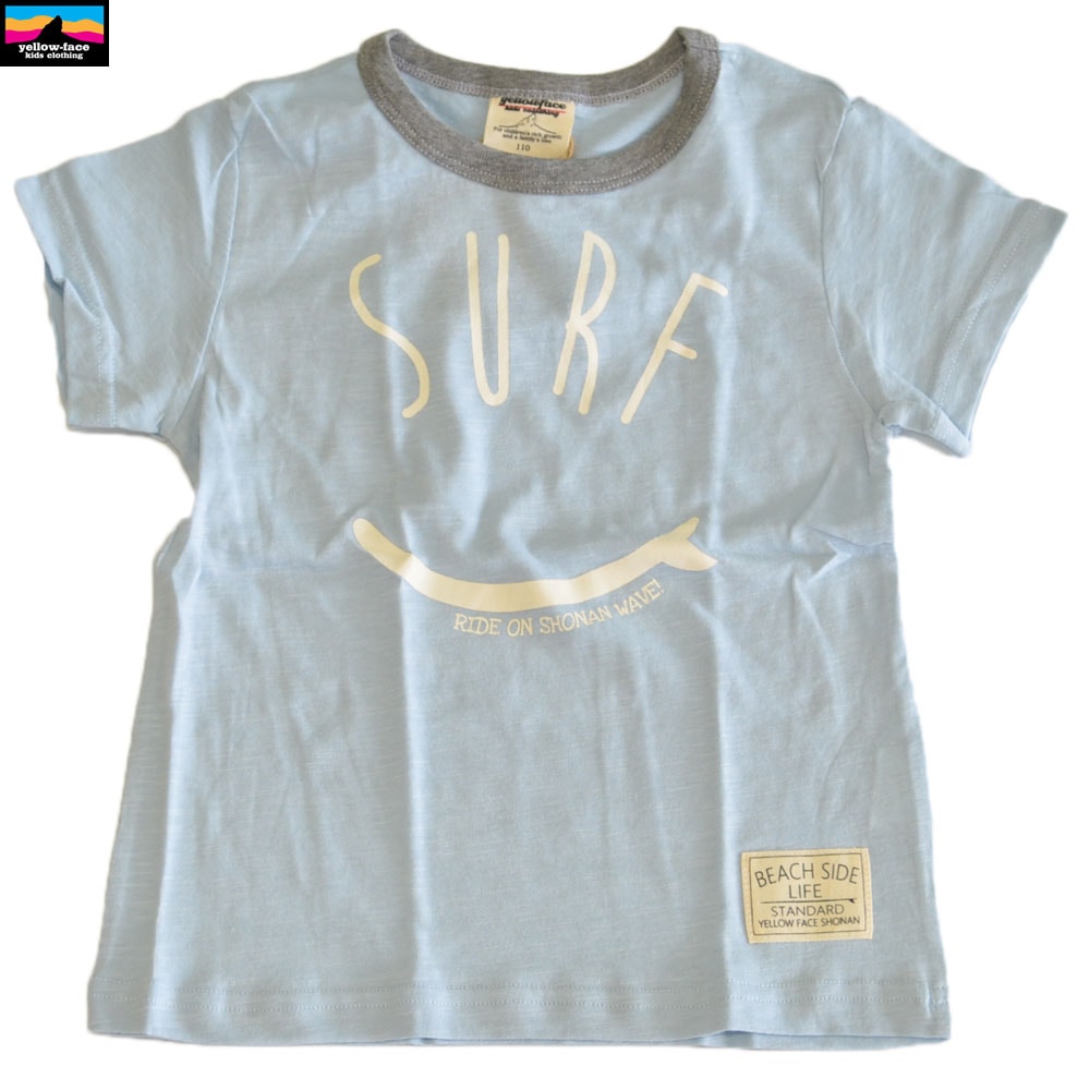 イエローフェイス プリントTシャツ SURF ブルー