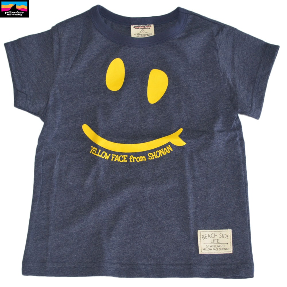 イエローフェイス プリントTシャツ スマイル ネイビー