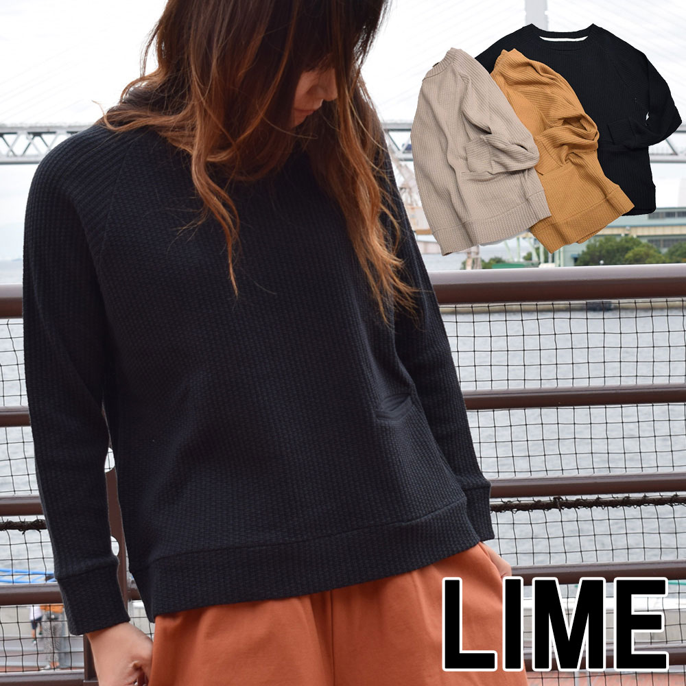 ライム ＬＩＭＥ レディース ラグラン長袖プルオーバー ワッフルニットソー
