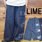 ライム ＬＩＭＥ レディース パッチワーク切替サルエルパンツ 綿麻ネップデニム|ライム｜ＬＩＭＥ