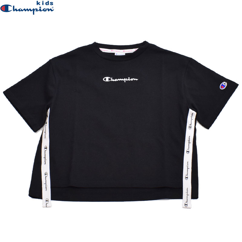 チャンピオン ガールズ サイドラインワイドTシャツ ブラック CK-T337