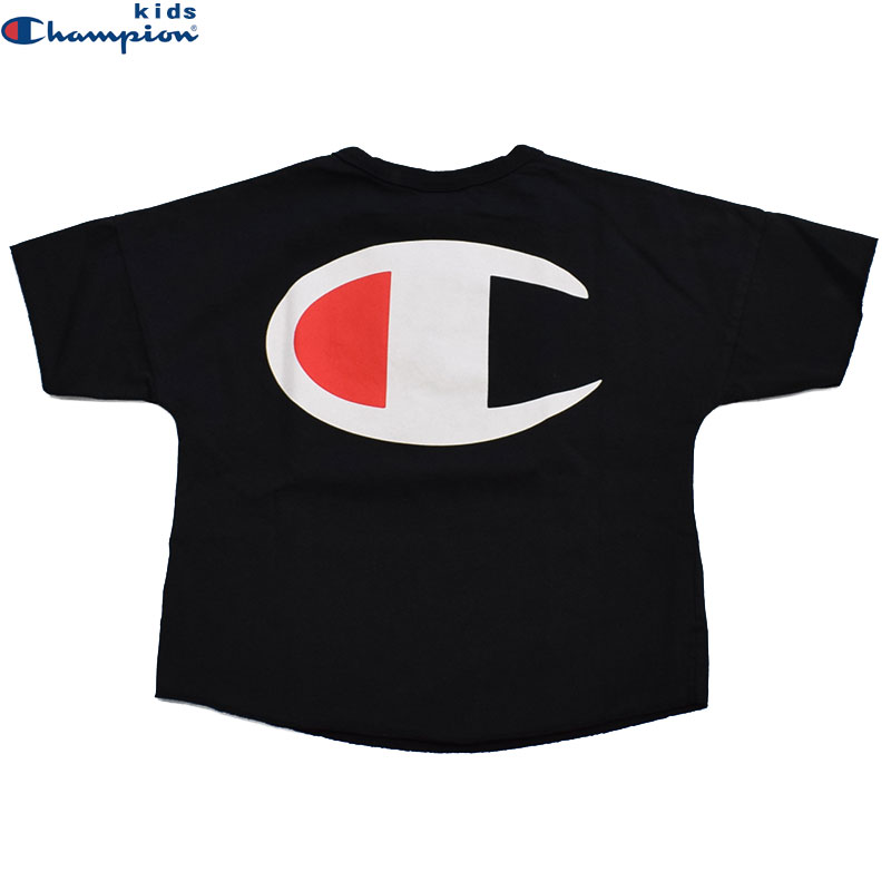 チャンピオン キッズ バックロゴプリントワイドTシャツ ブラック CK-T313