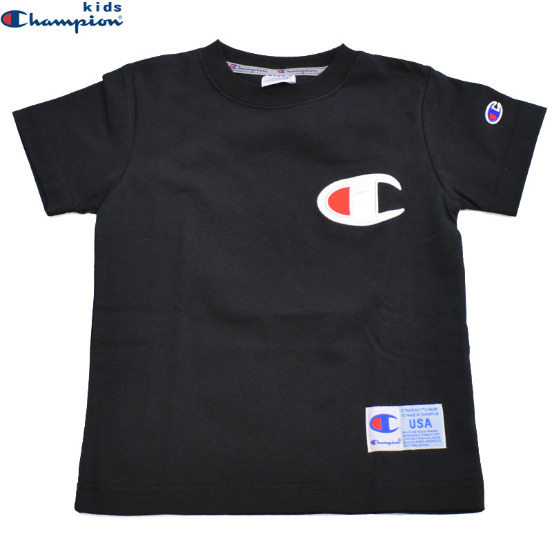 チャンピオン キッズ アップリケBIGロゴTシャツ ブラック CK-T344