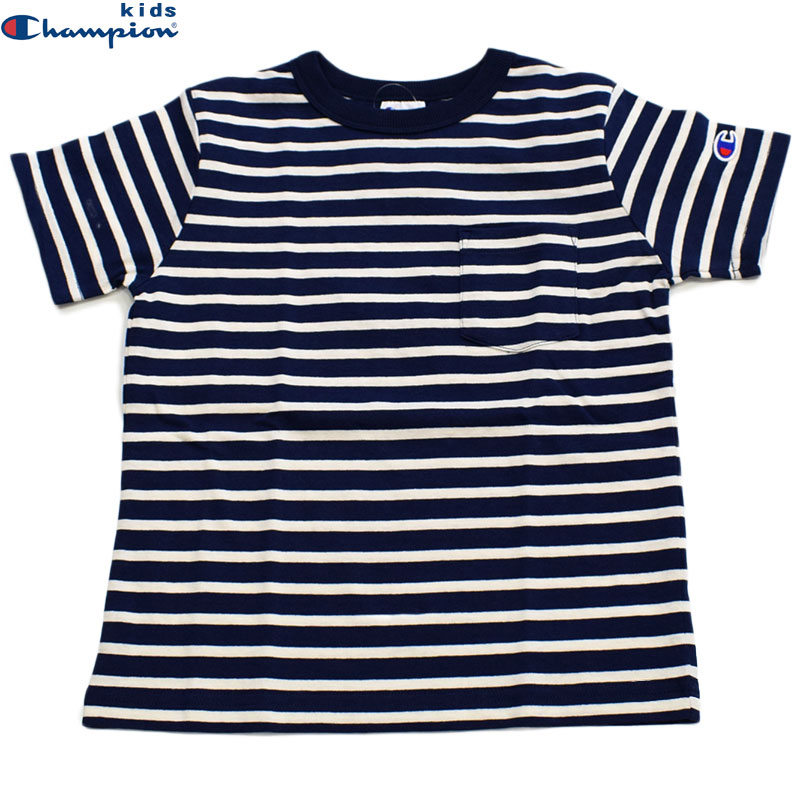 チャンピオン キッズ ベーシック ボーダーTシャツ ネイビー CK-T304