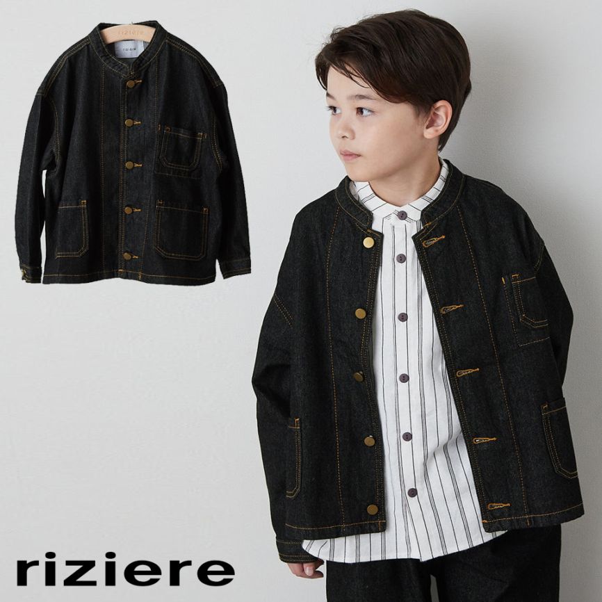 リジェール rijier バンドカラーブラックデニムジャケット