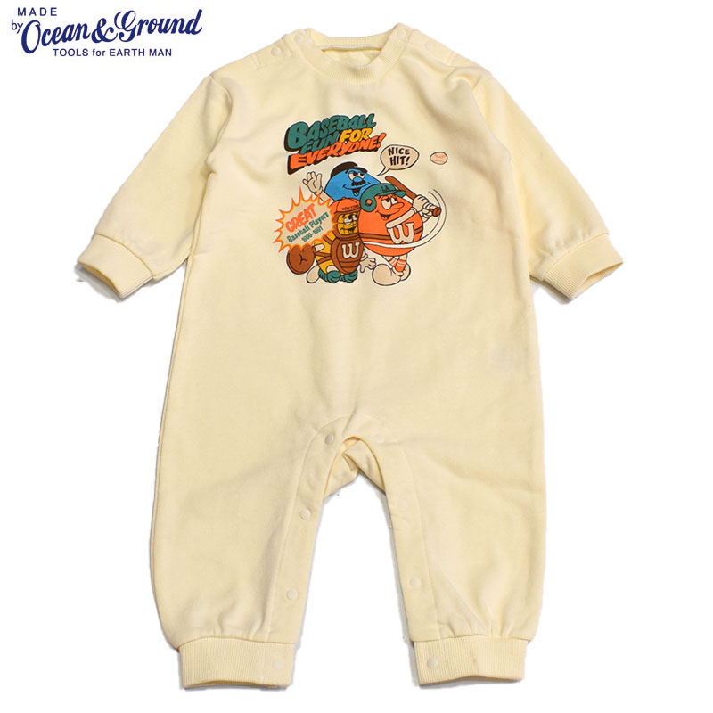 オーシャンアンドグラウンド OCEAN&GROUND BASEBALL FUN プリント スウェット ロンパース キナリ 4520507