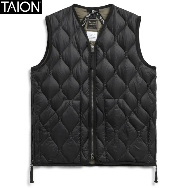 TAION タイオン ミリタリー VネックWジップ ダウンベスト ソフトシェル ブラック 001ALSZML-1
