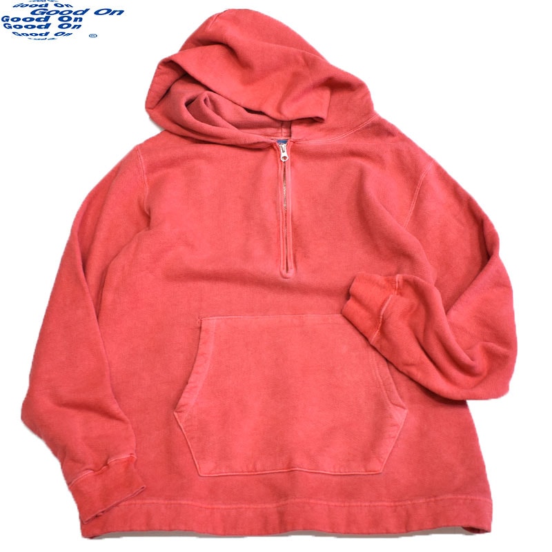 グッドオン GOODON ラフハーフジッププルオーバーフードスウェットパーカー レッド 1610