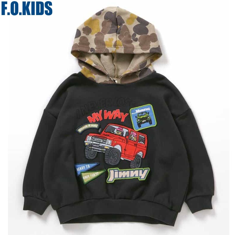 エフオーキッズ FOKIDS Jimny ジムニー コラボ ワッペンパーカー ブラック 512915