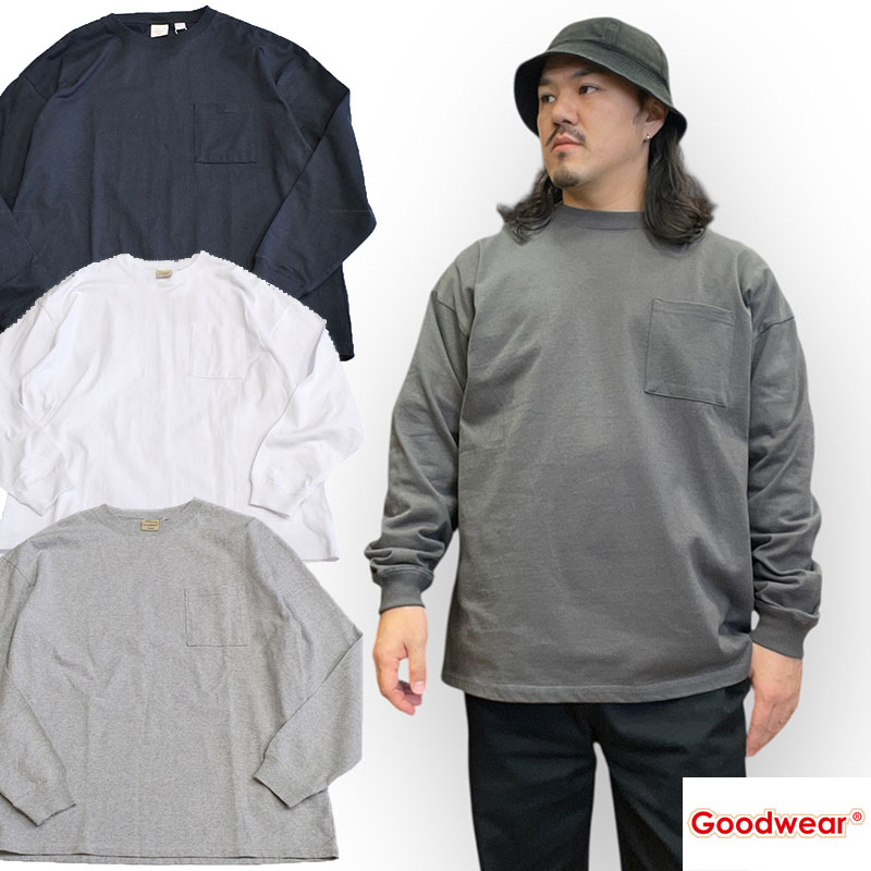 Good wear グッドウェアー 袖リブ ポケット付きロングTシャツ SUPER BIG TEE 2W7-0502