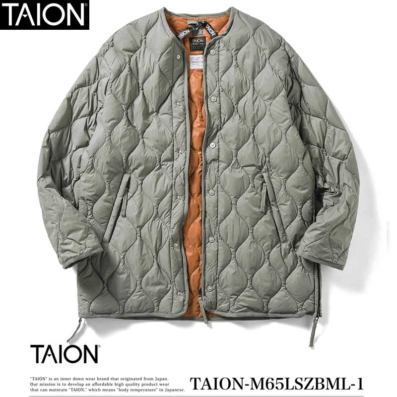 TAION タイオン ミリタリー M65 ライナーWジップ ダウンジャケット-ソフトシェル Dセージ M65LSZBML-1