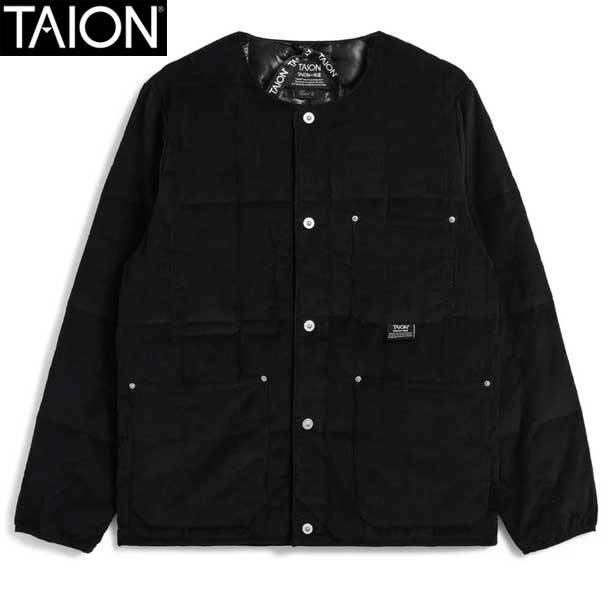 TAION タイオン ワーク クルーネック コーデュロイ×ダウンジャケット ブラック TAION-104BWK-CT