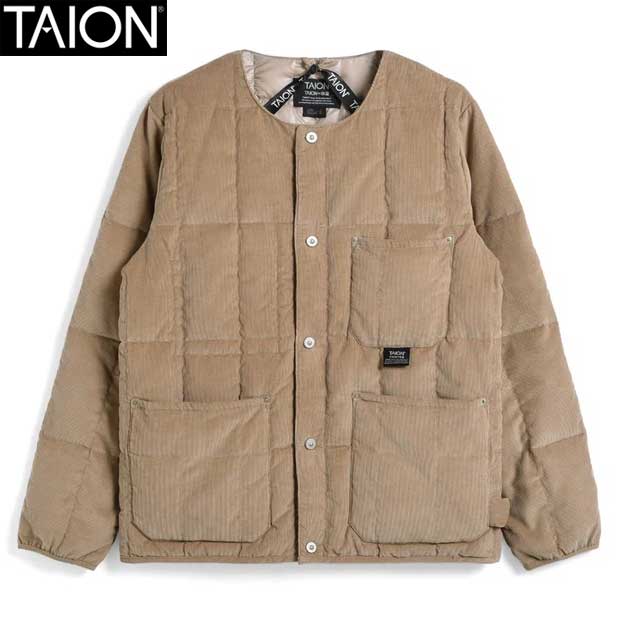 TAION タイオン ワーク クルーネック コーデュロイ×ダウンジャケット ベージュ TAION-104BWK-CT