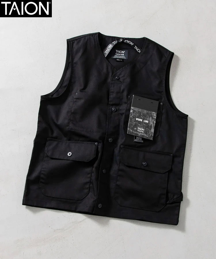 タイオン TAION ノンダウン ワーク Vネックボタン ベスト コットンダックキャンバス 001BNDWK-DC