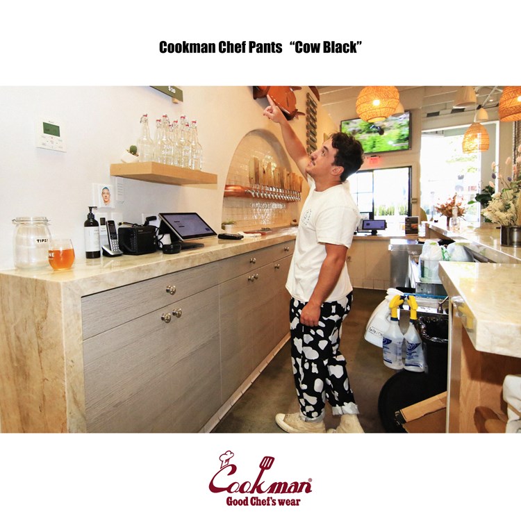 クックマン COOKMAN シェフパンツ Cow 牛柄 ブラック