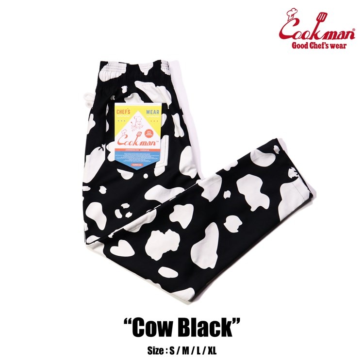 クックマン COOKMAN シェフパンツ Cow 牛柄 ブラック