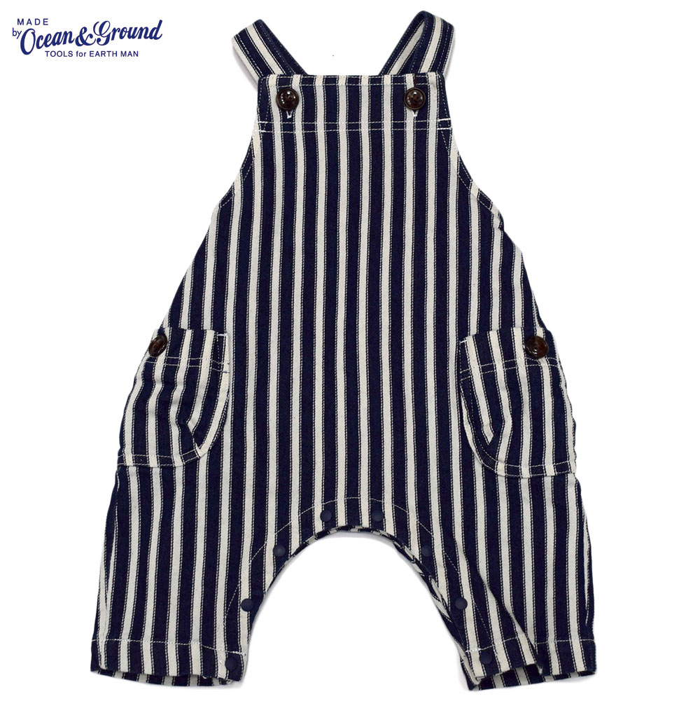 オーシャンアンドグラウンド ベビーサロペット ヒッコリー