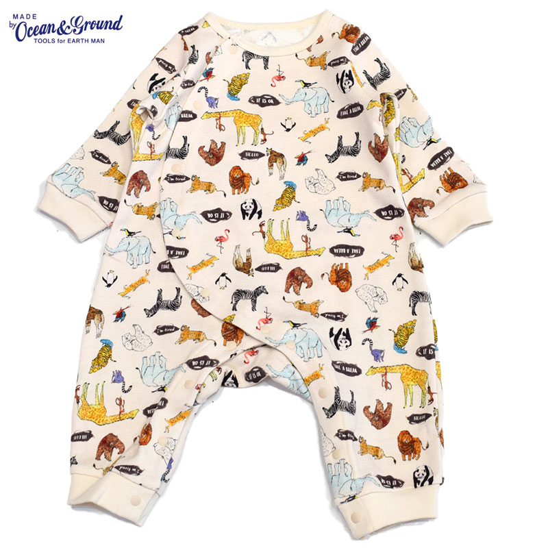 オーシャンアンドグラウンド Lastella アニマル総柄ロンパース 3320501