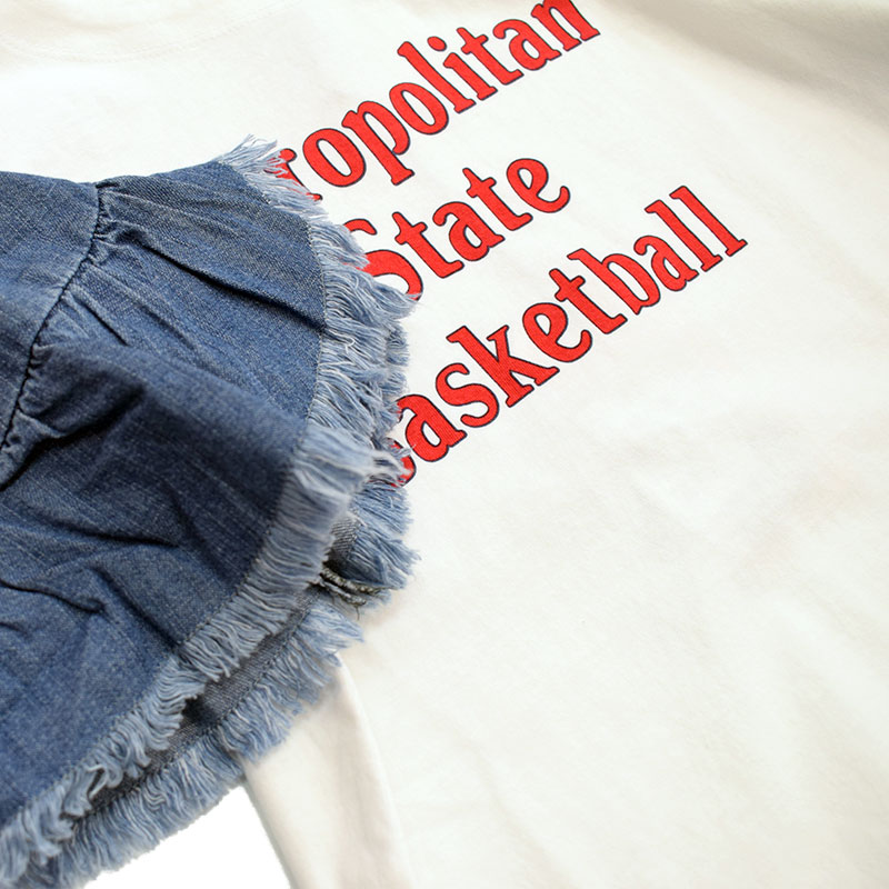 オーシャンアンドグラウンド デニムフリルショルダーTシャツ ホワイト