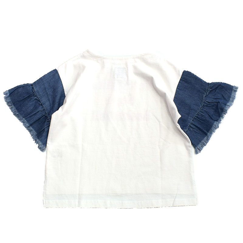 オーシャンアンドグラウンド デニムフリルショルダーTシャツ ホワイト