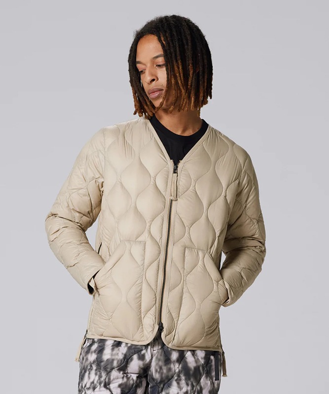 TAION タイオン ミリタリー VネックWジップ ダウンジャケット-ソフトシェル オリーブ TAION-101ALSZML-1