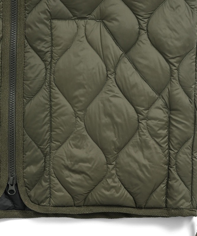 TAION タイオン ミリタリー VネックWジップ ダウンジャケット-ソフトシェル オリーブ TAION-101ALSZML-1