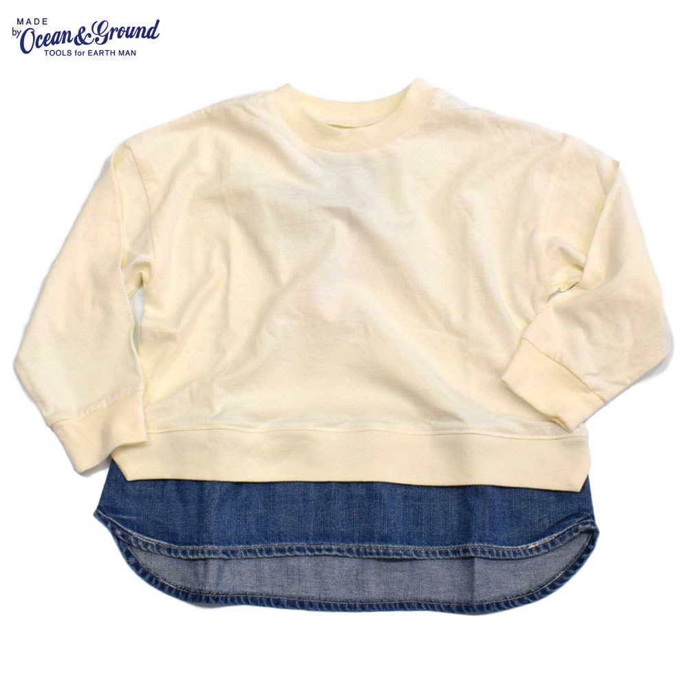 オーシャンアンドグラウンド レイヤードデニムロングTシャツ オフホワイト