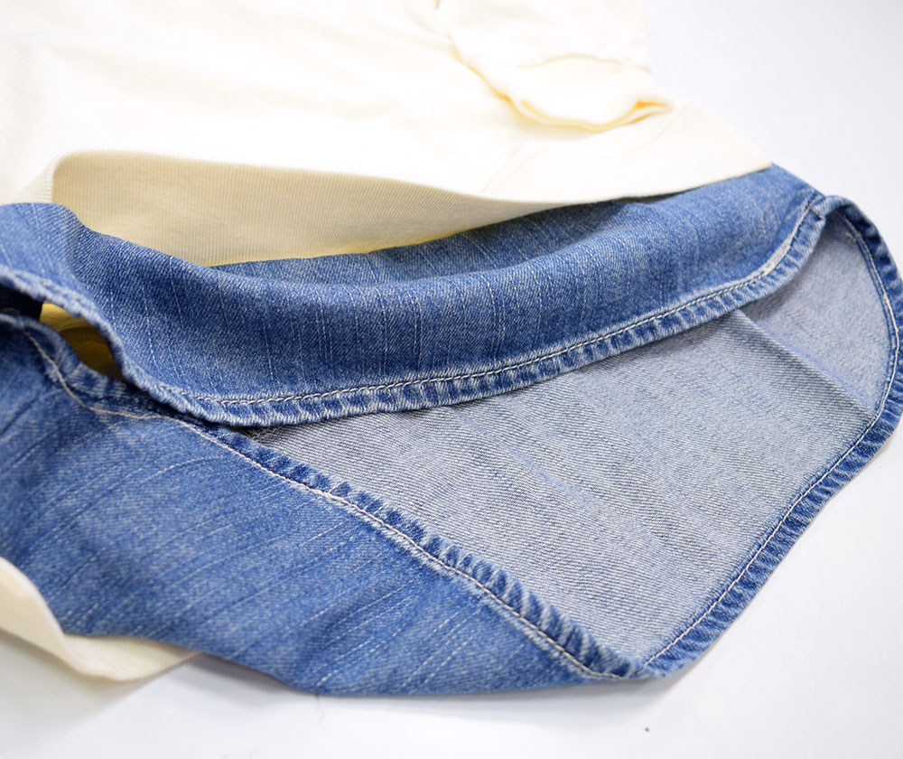 オーシャンアンドグラウンド レイヤードデニムロングTシャツ オフホワイト