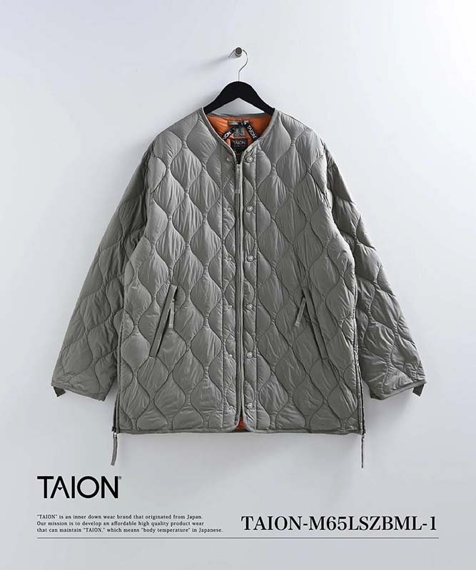 TAION タイオン ミリタリー M65 ライナーWジップ ダウンジャケット-ソフトシェル Dセージ M65LSZBML-1