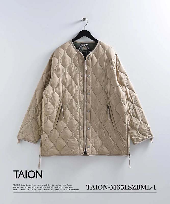 TAION タイオン ミリタリー M65 ライナーWジップ ダウンジャケット ソフトシェル ベージュ M65LSZBML-1