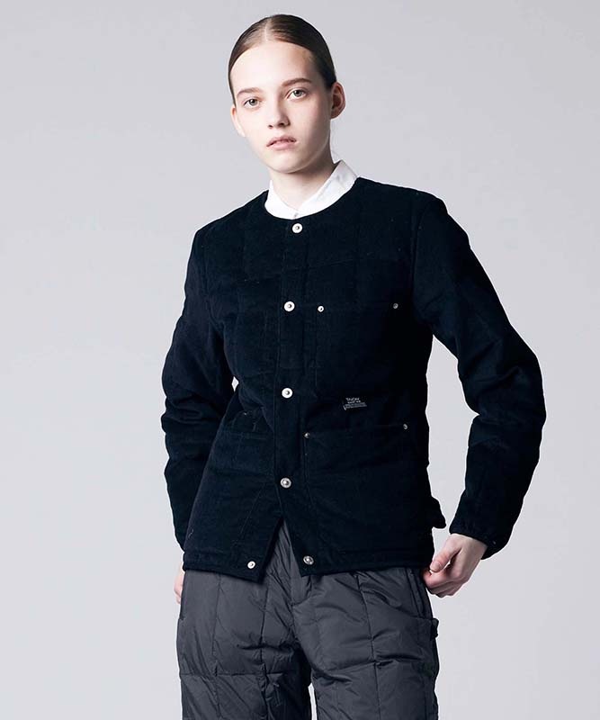 TAION タイオン ワーク クルーネック コーデュロイ×ダウンジャケット ブラック TAION-104BWK-CT