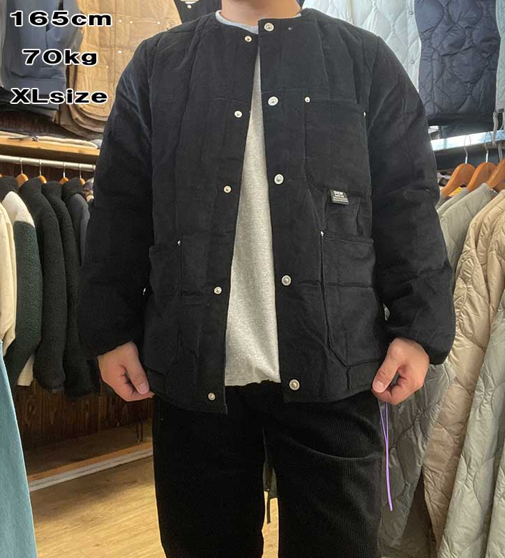 TAION タイオン ワーク クルーネック コーデュロイ×ダウンジャケット ブラック TAION-104BWK-CT