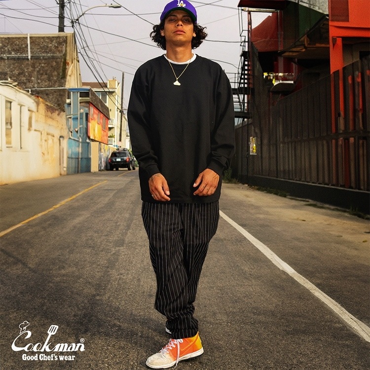 クックマン COOKMAN シェフパンツ ピンストライプ ブラック 231-43814