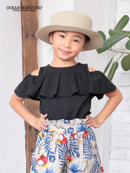 オーシャンアンドグラウンド オフショルダーTシャツ ブラック