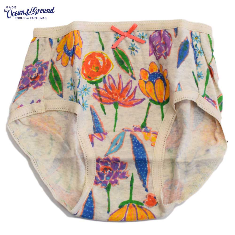 オーシャンアンドグラウンド ガールズショーツ PAINTING FLOWERS オレンジ