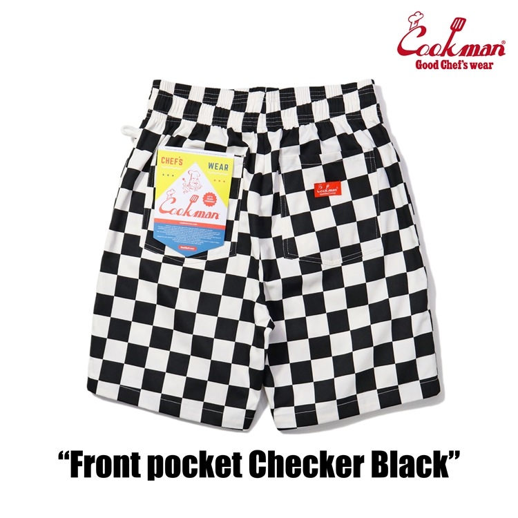 クックマン COOKMAN シェフパンツ ショートフロントポケット チェッカー ブラック