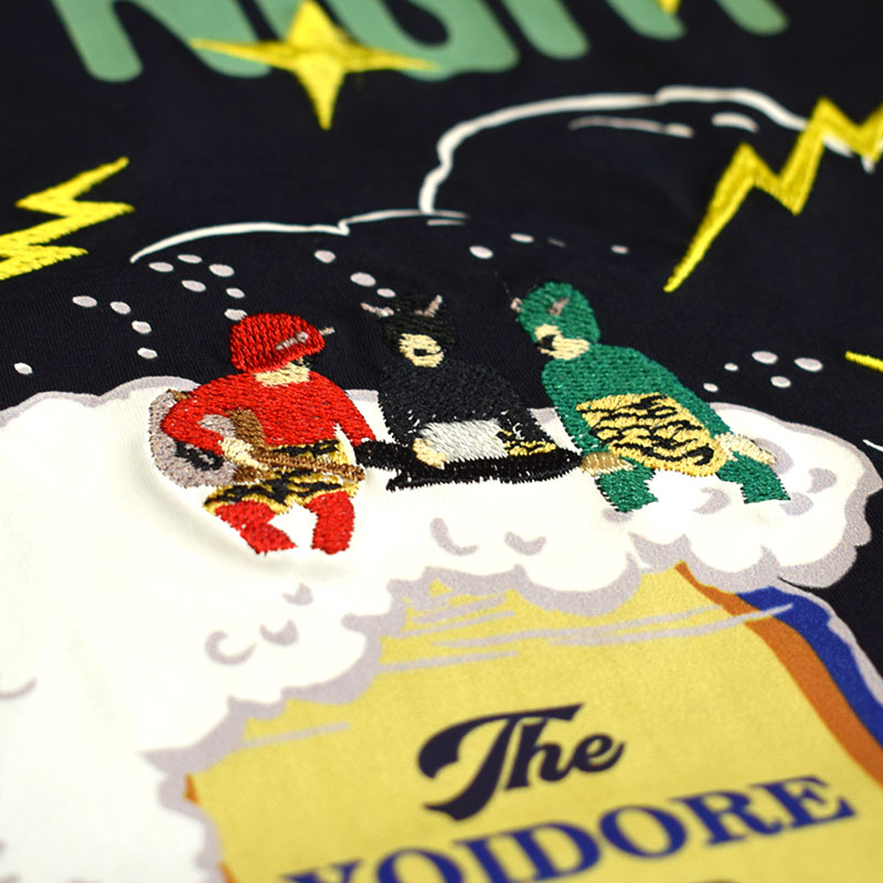 YOIDORE ヨイドレ カミナリサマ 雷様 刺繍プリント 半袖Tシャツ 826502