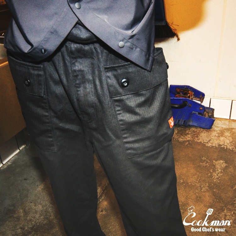 クックマン COOKMAN モンキーパンツ シェフパンツ ヘリンボーン ブラック 231-53836
