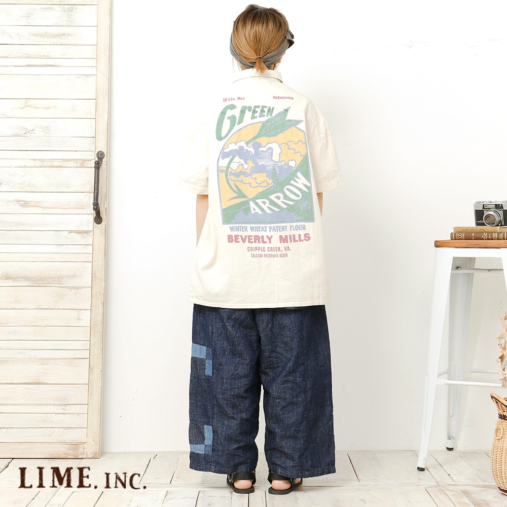 ライム ＬＩＭＥ レディース パッチワーク切替サルエルパンツ 綿麻ネップデニム