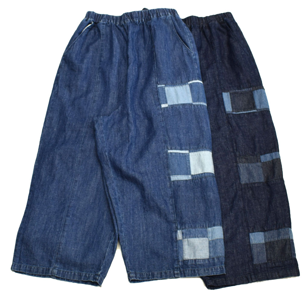 ライム ＬＩＭＥ レディース パッチワーク切替サルエルパンツ 綿麻ネップデニム