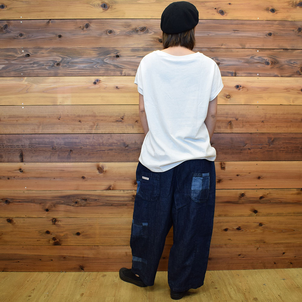 ライム ＬＩＭＥ レディース パッチワーク切替サルエルパンツ 綿麻ネップデニム