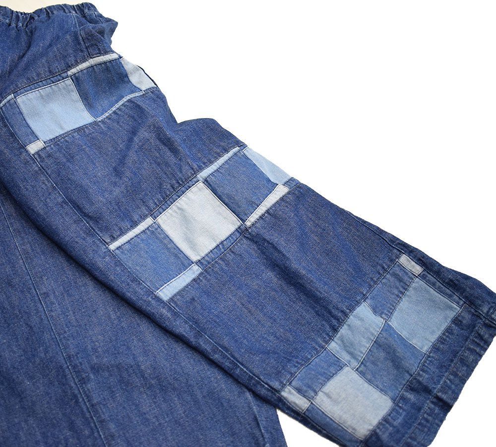 ライム ＬＩＭＥ レディース パッチワーク切替サルエルパンツ 綿麻ネップデニム