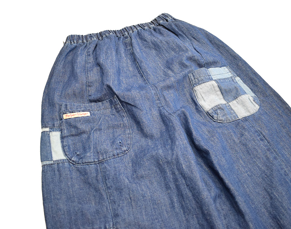 ライム ＬＩＭＥ レディース パッチワーク切替サルエルパンツ 綿麻ネップデニム