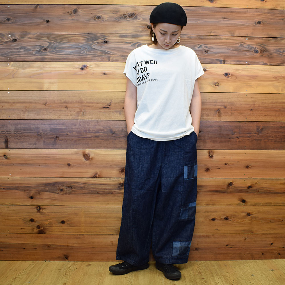 ライム ＬＩＭＥ レディース パッチワーク切替サルエルパンツ 綿麻ネップデニム